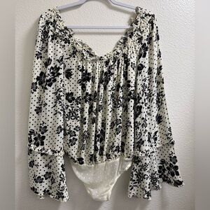 Intimately Free People One on One Bodysuit Snap Bottom Tea Combo Floral Small